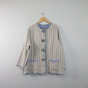 Koos of Course Women's Reversible 1x Linen Rayon Blazer Jacket Beige Striped 606